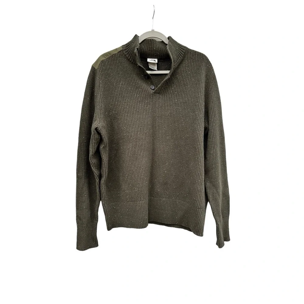 The North Face Men's Large Crestview Button Wool Blend Sweater Long Sleeve Olive